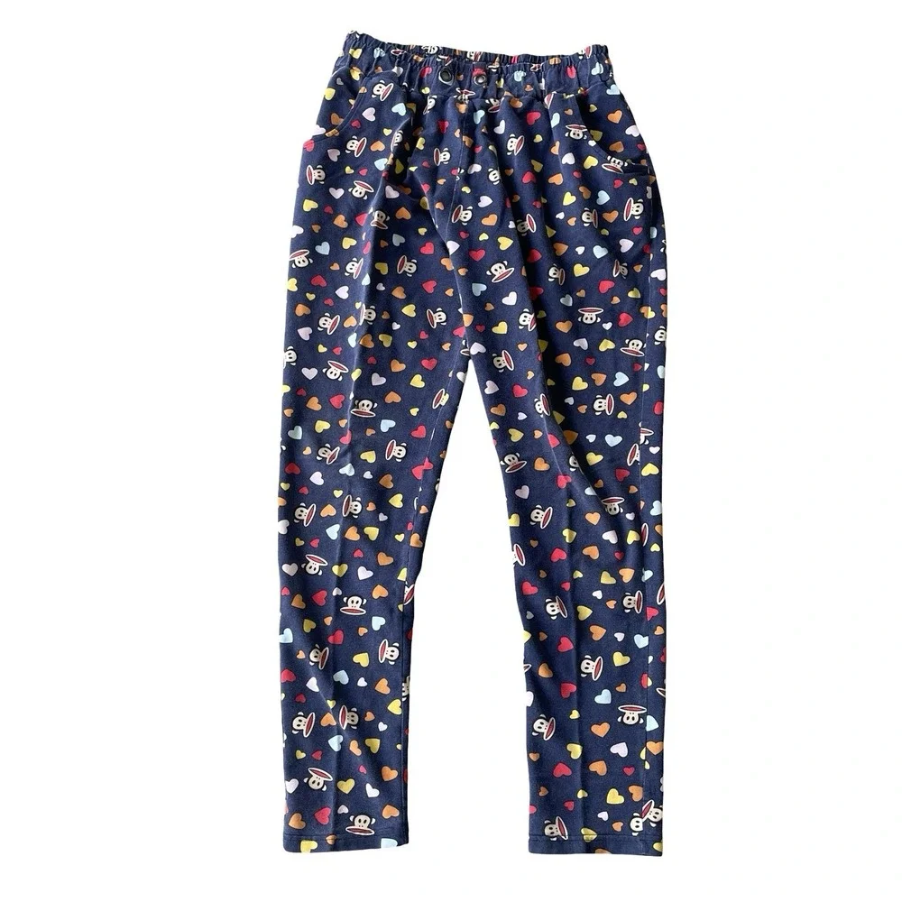 Paul Frank Pajama Pants Womens L Vtg Y2k Monkey‎ Blue AOP Hearts Lounge Pockets